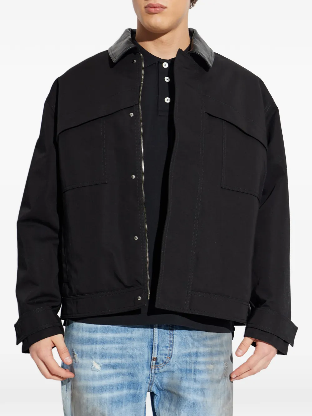  Golden Goose Leather Collar Jacket - Black 