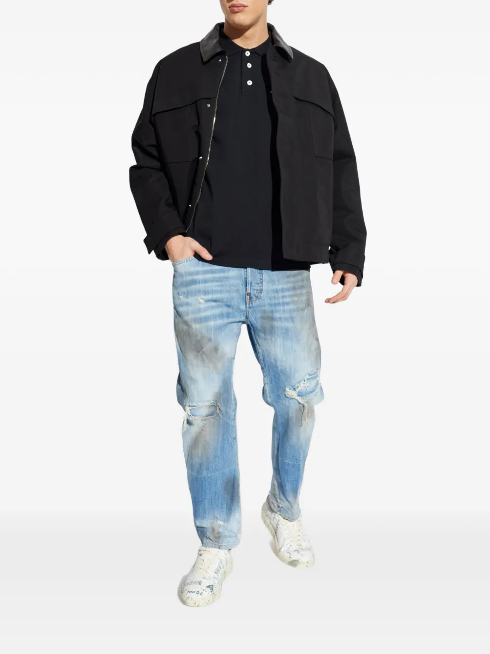  Golden Goose Leather Collar Jacket - Black 