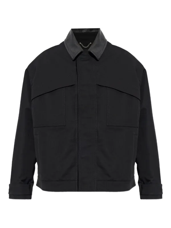 Golden Goose Short Padded Jacket in Black Cotton with Leather Collar