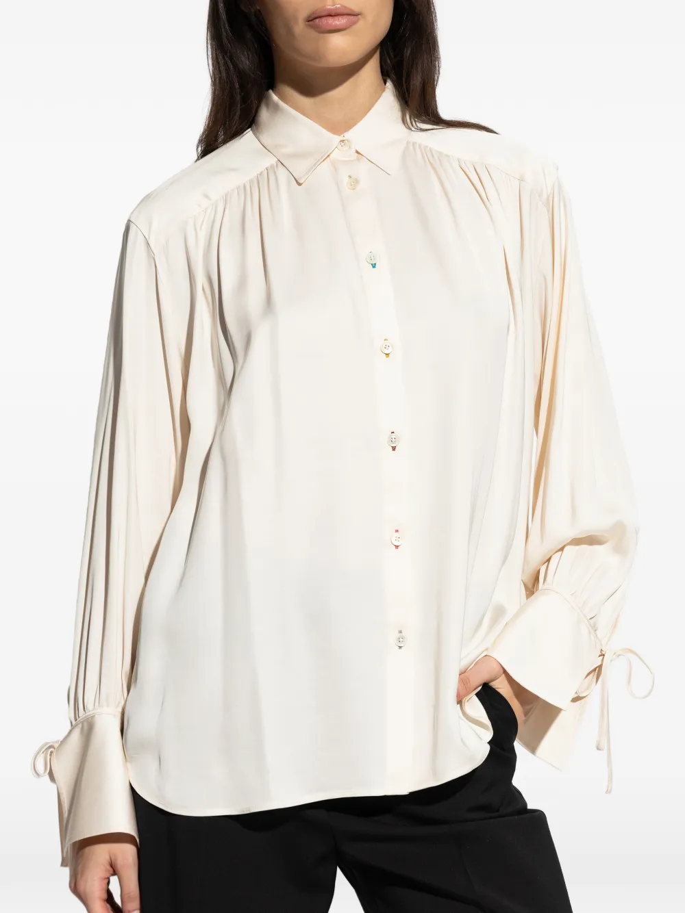  Ps Paul Smith Tie-cuff Button-down Top - Neutrals 