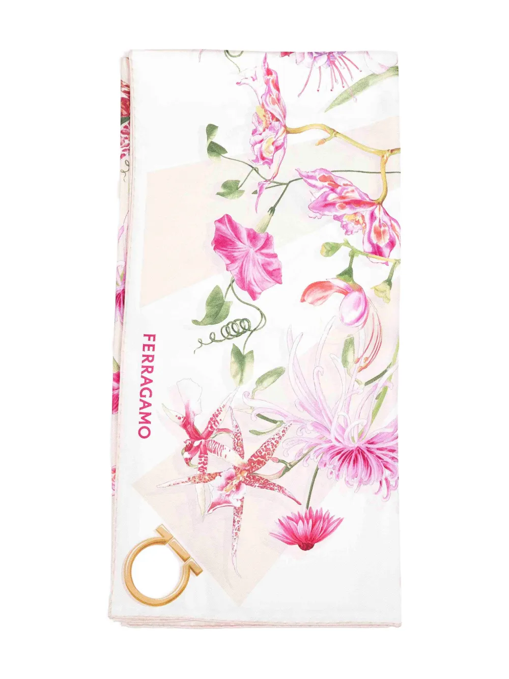Ferragamo jacquard gancini floral scarf - Wit