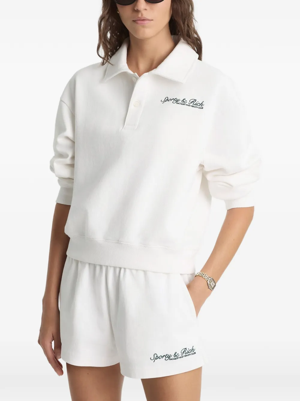  Sporty & Rich Embroidery-logo Elasticated Shorts - White 