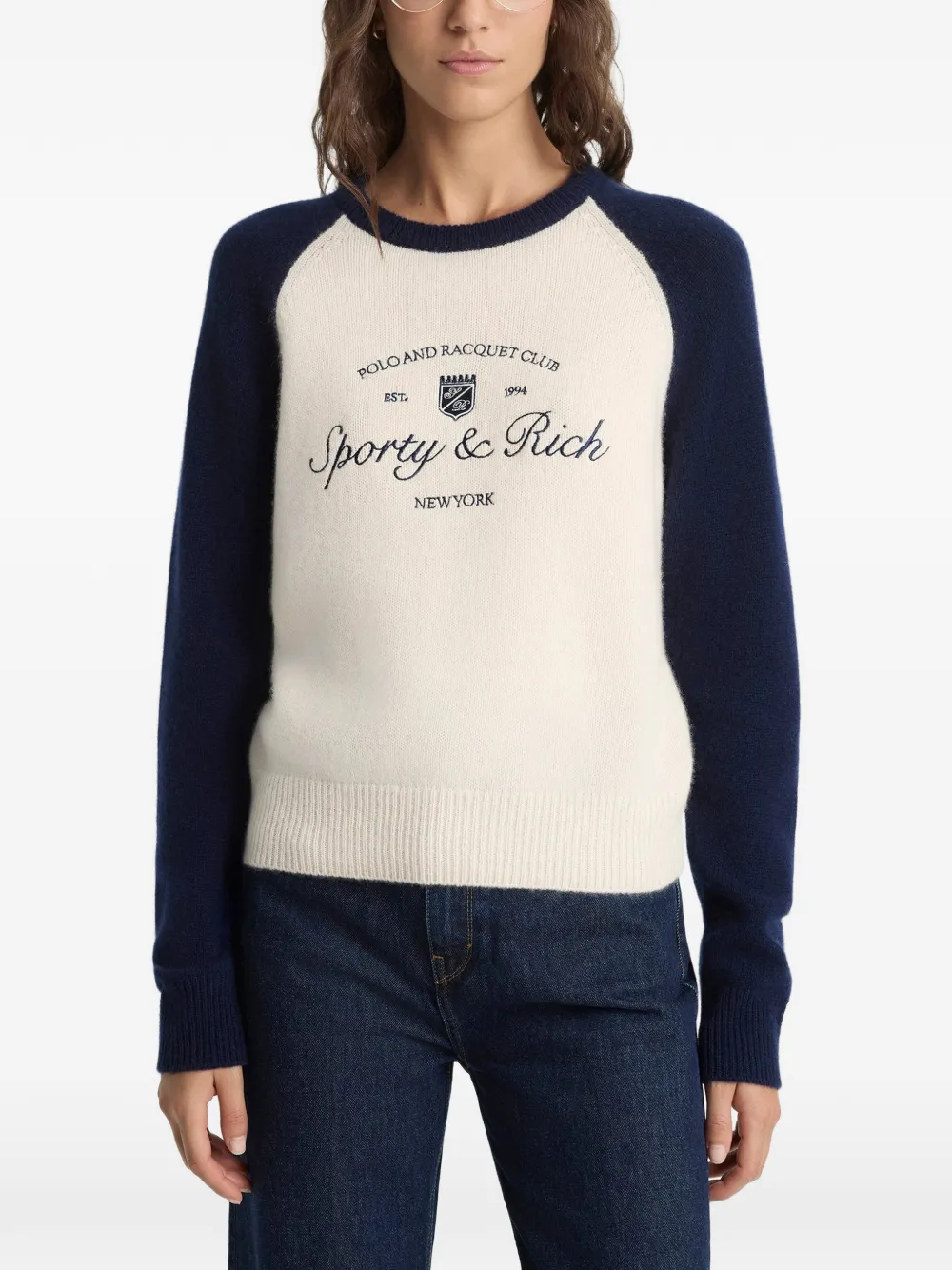  Sporty & Rich Raglan-sleeve Embroidered Sweater - Neutrals 