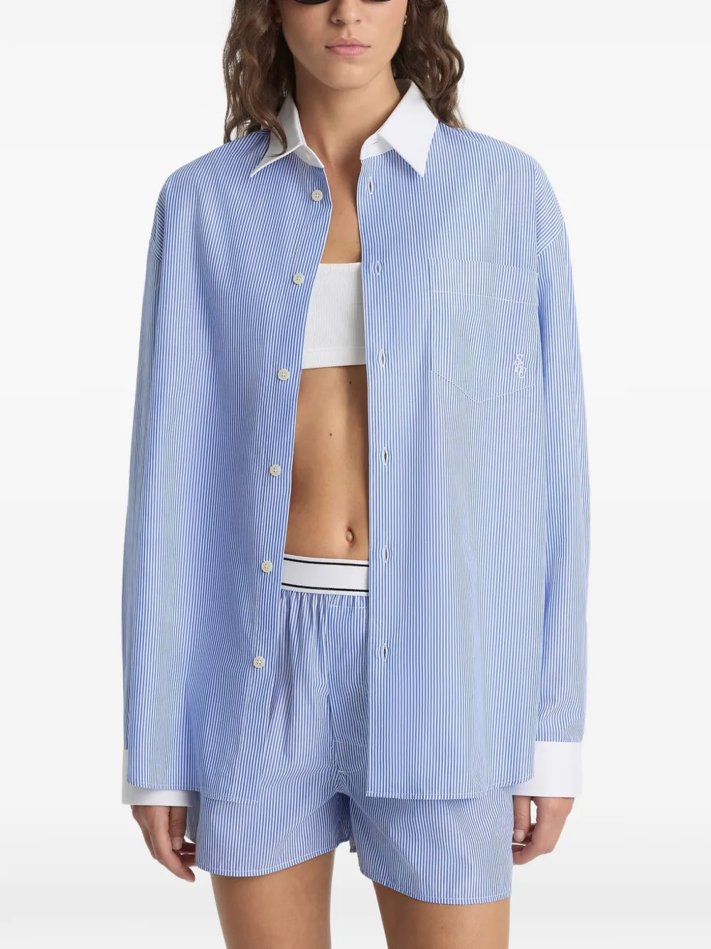 Sporty & Rich Shirt met gestreepte kraag Blauw