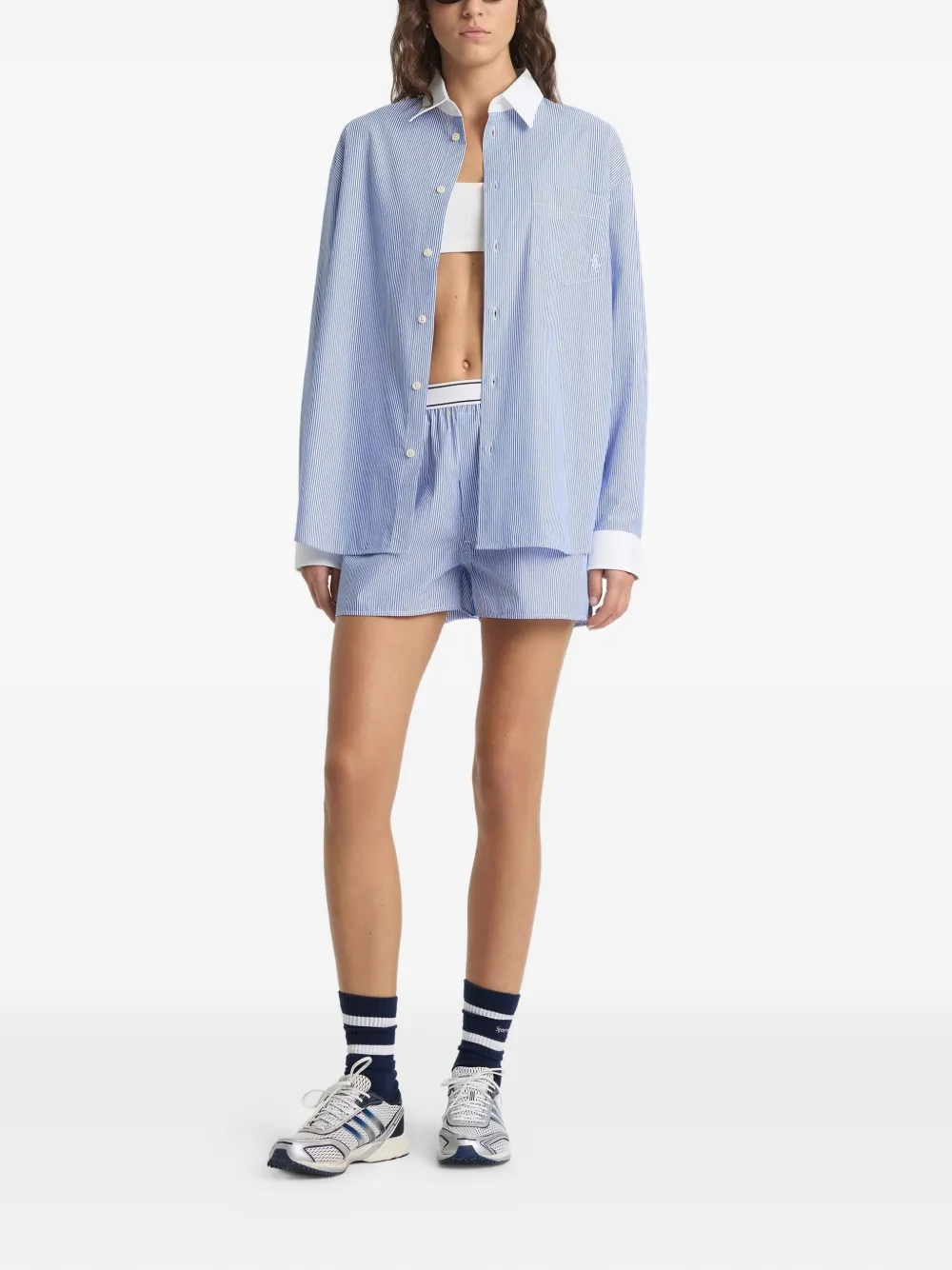Sporty & Rich Shirt met gestreepte kraag Blauw
