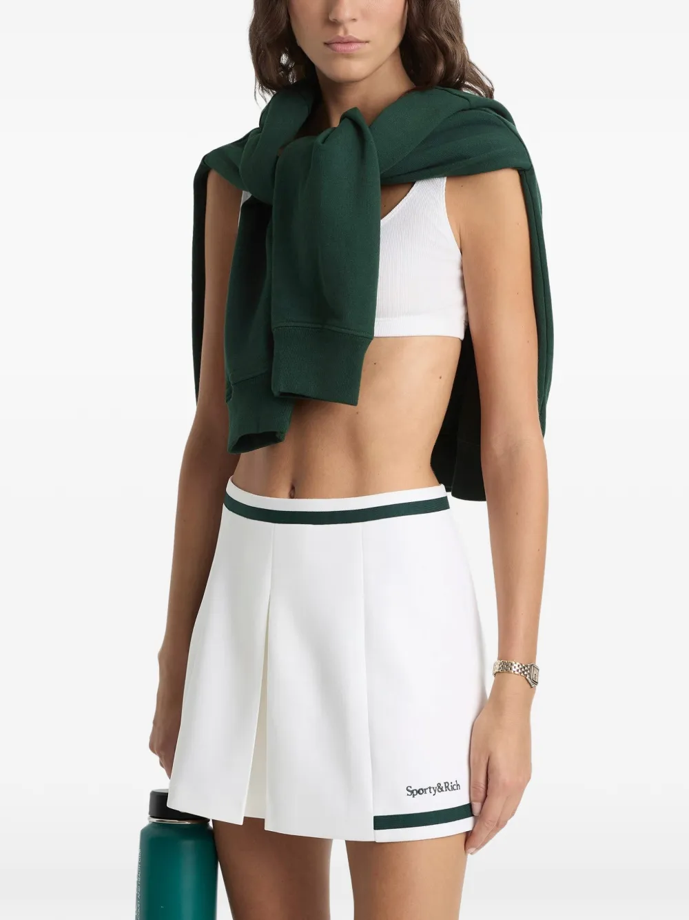 Sporty & Rich Mila gestreepte mini-plooirok Wit