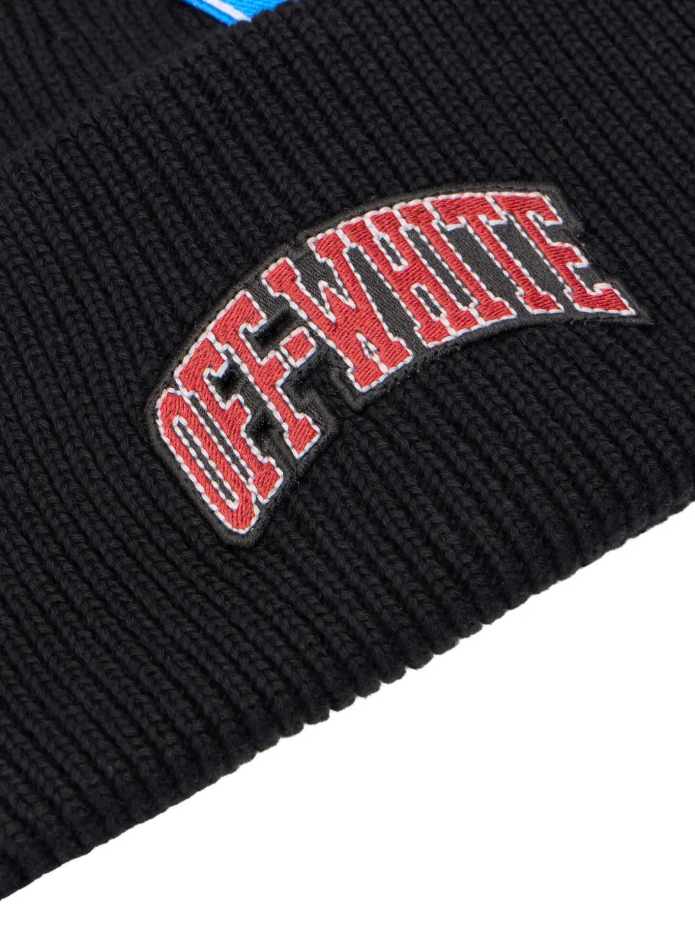 Off-White logo patches ribbed beanie - Zwart