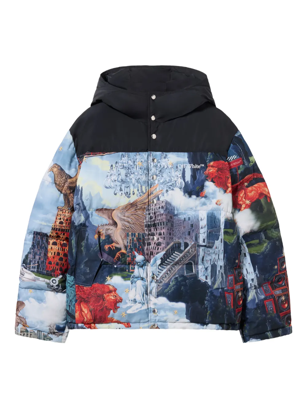 Off-White print hooded down jacket - Blau