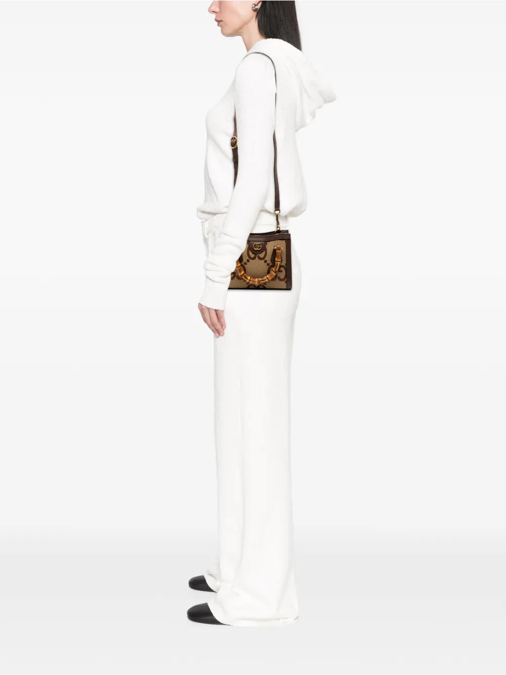 Pre-owned Gucci 2016-2025 Mini Jumbo Gg Canvas Bamboo Diana Satchel In Brown