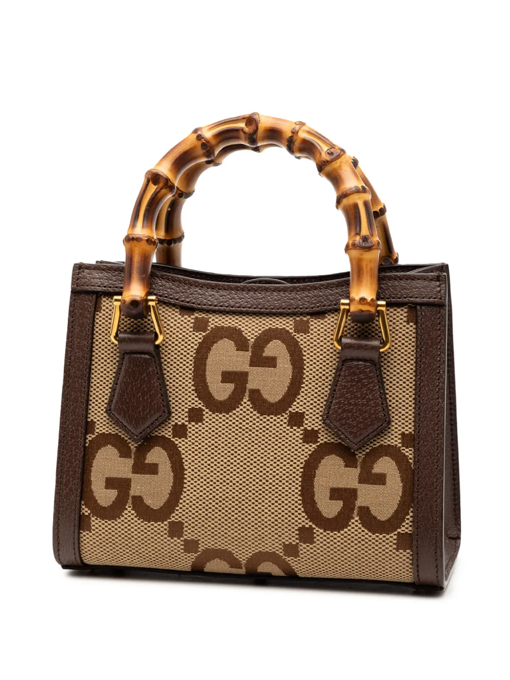 Pre-owned Gucci 2016-2025 Mini Jumbo Gg Canvas Bamboo Diana Satchel In Brown