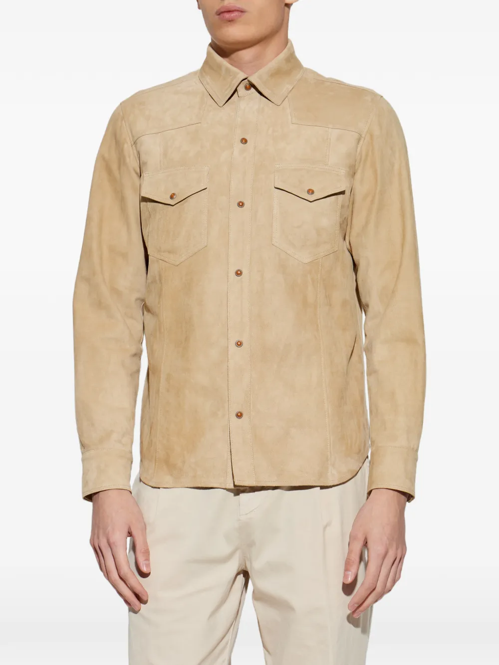 Flap-Pocket Suede Shirt