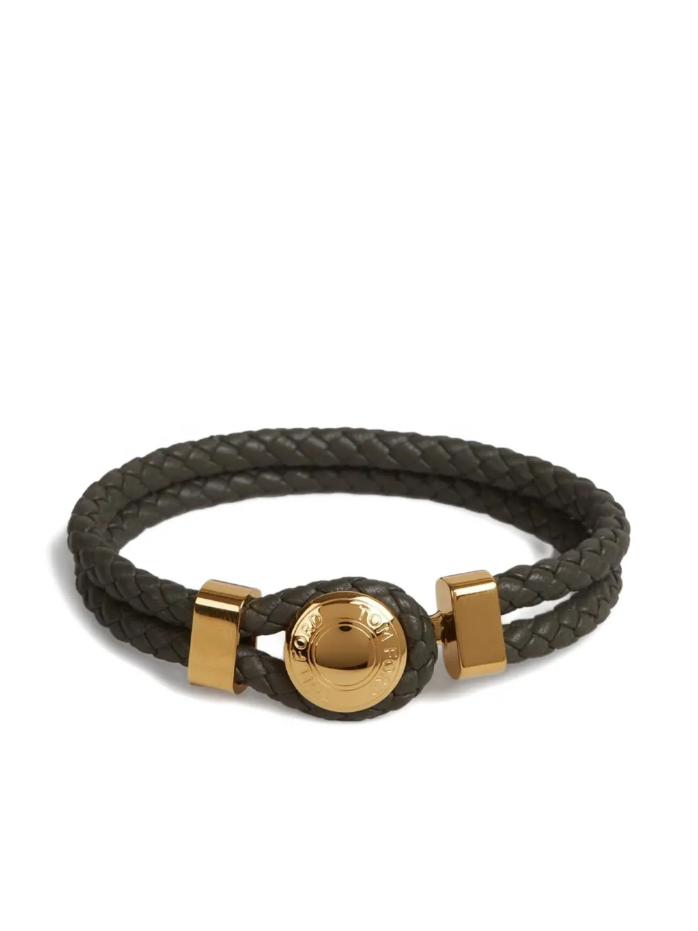 TOM FORD logo-engraved braided leather bracelet - Verde