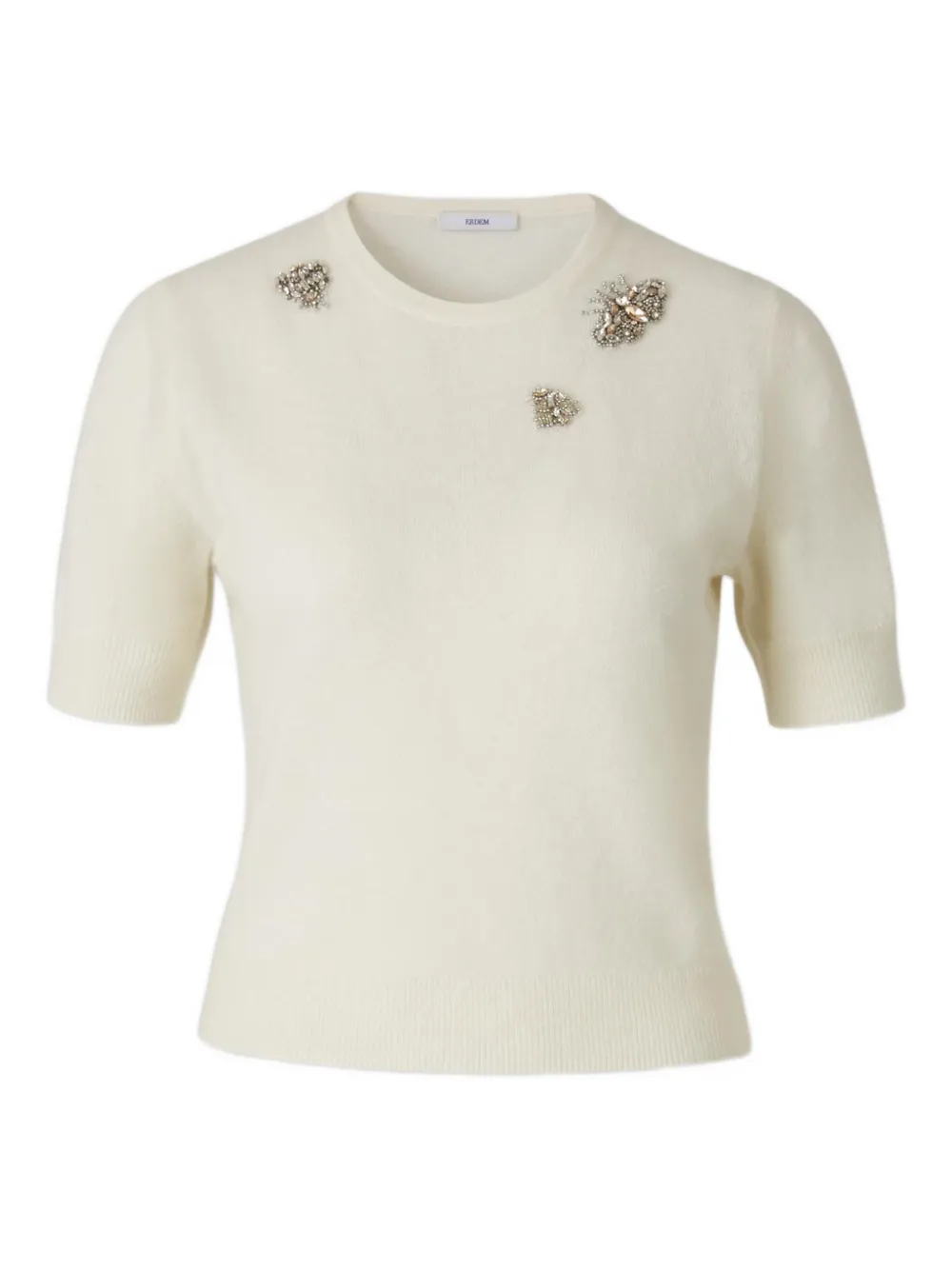 ERDEM detail-embroidered knit T-shirt - Bianco