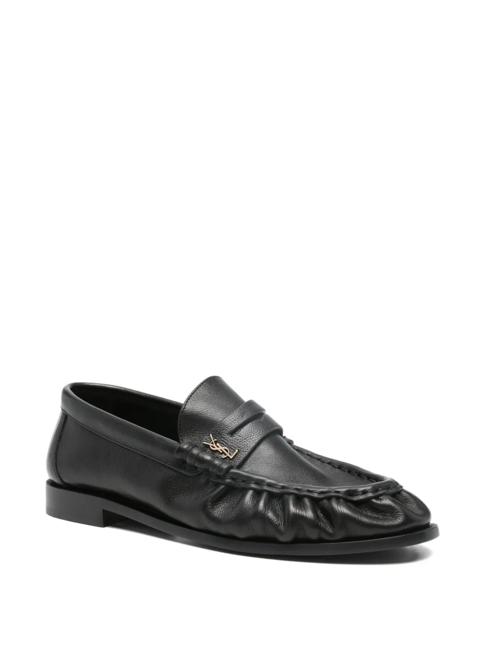 Saint Laurent logo-plaque gathered loafers Zwart