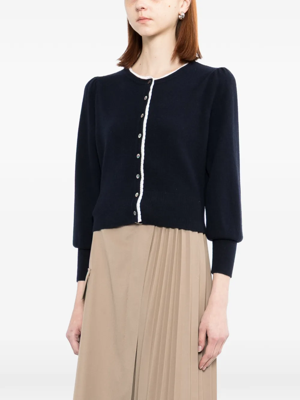 N.Peal Vest met ronde hals en kanten afwerking Blauw