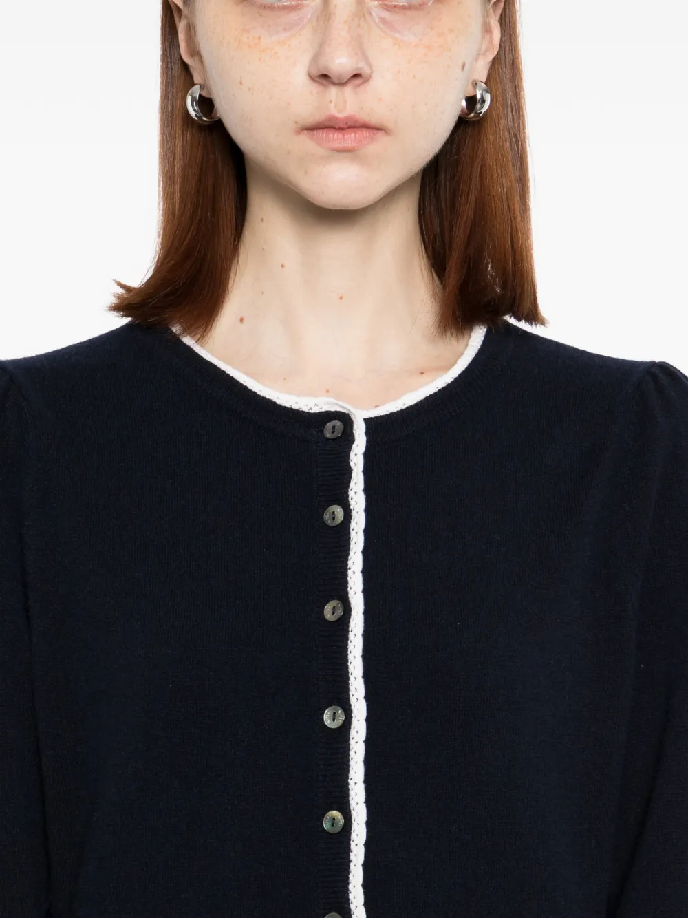 N.Peal Vest met ronde hals en kanten afwerking Blauw