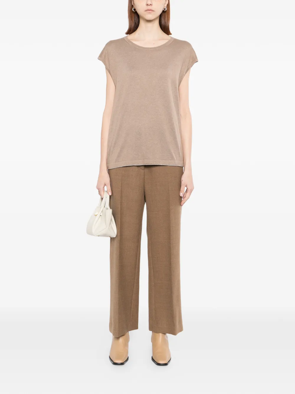 N.Peal Mouwloze gebreide top Beige