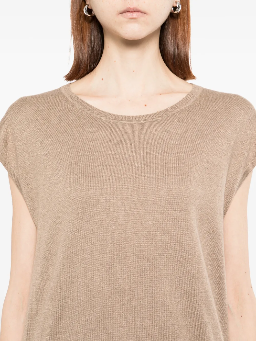 N.Peal Mouwloze gebreide top Beige