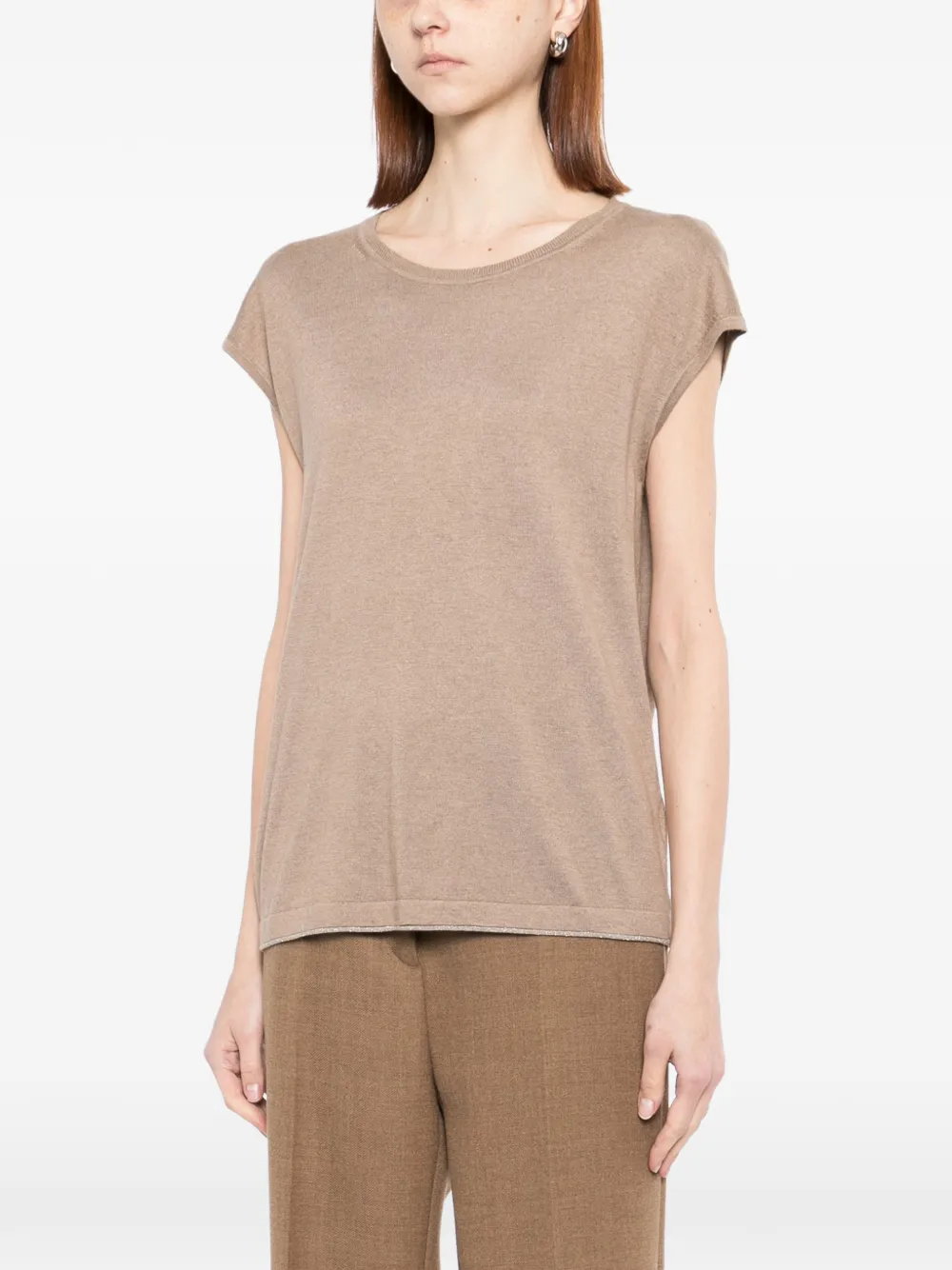 N.Peal Mouwloze gebreide top Beige