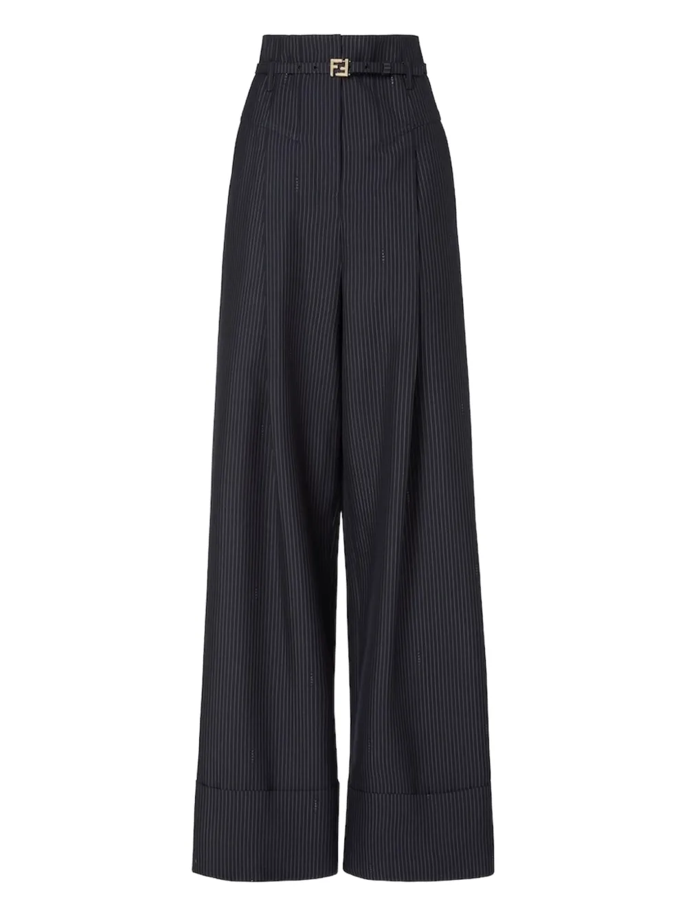 Fendi Black Pinstriped Wool Trousers