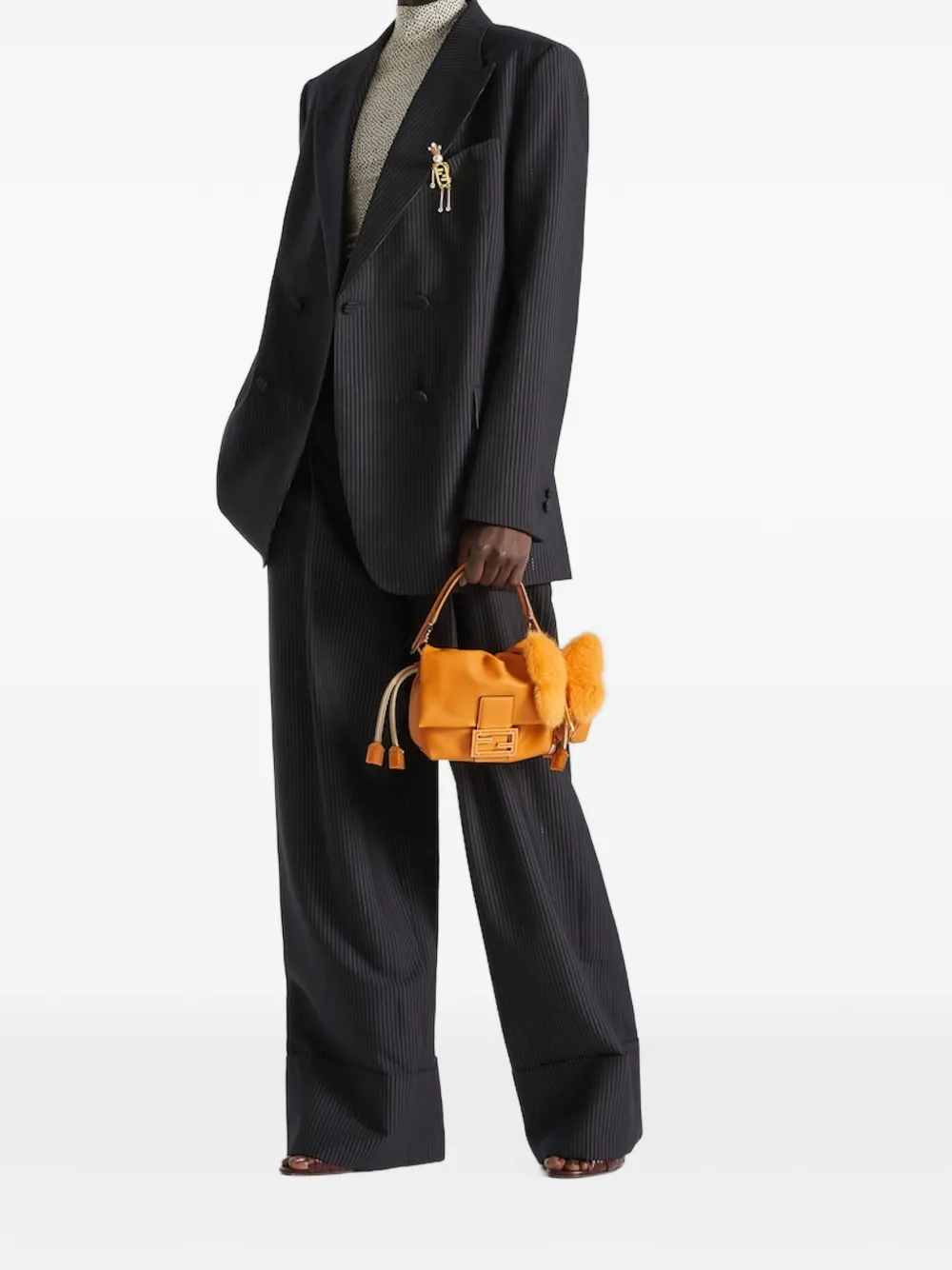 FENDI Black pinstriped wool trousers Zwart