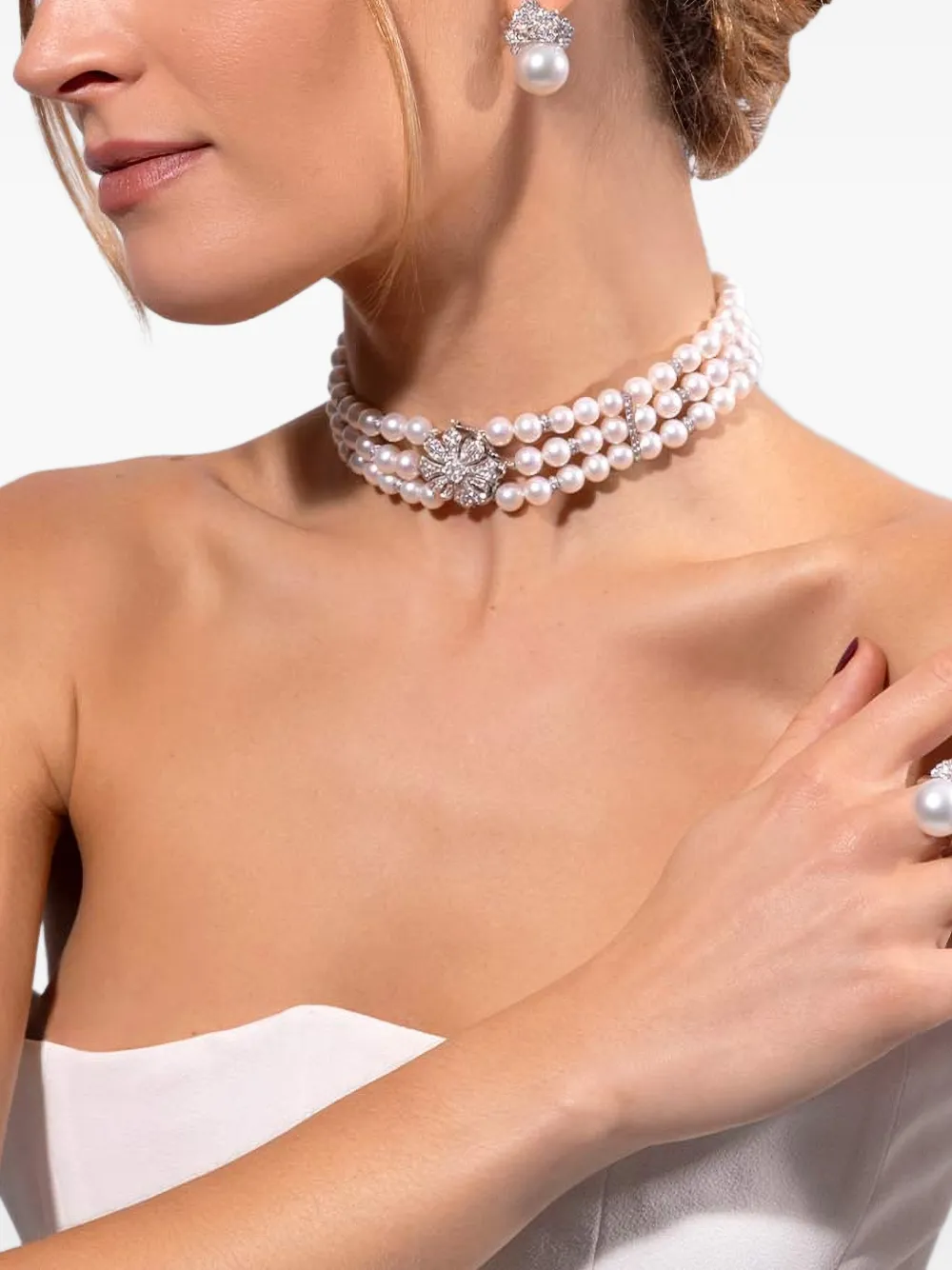 Yoko London Classic diamond and pearl choker - Bianco