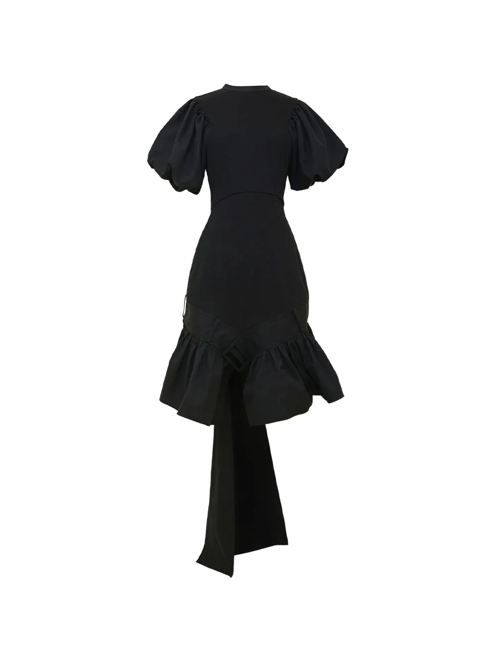 Rokh ruffled puff-sleeve midi dress - Nero