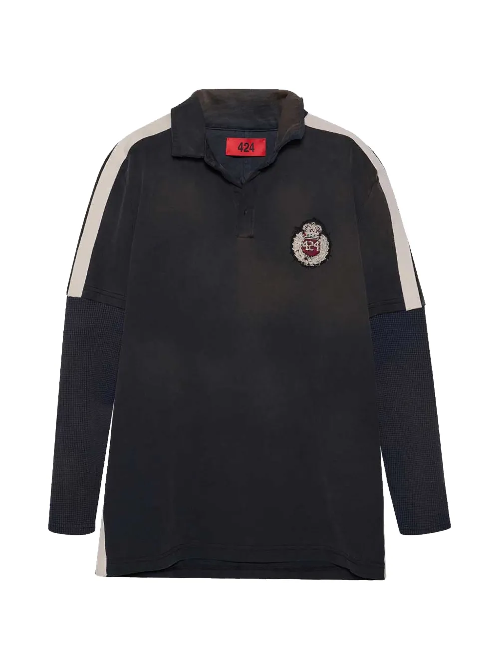 424 Academy long-sleeve panelled polo shirt - Nero