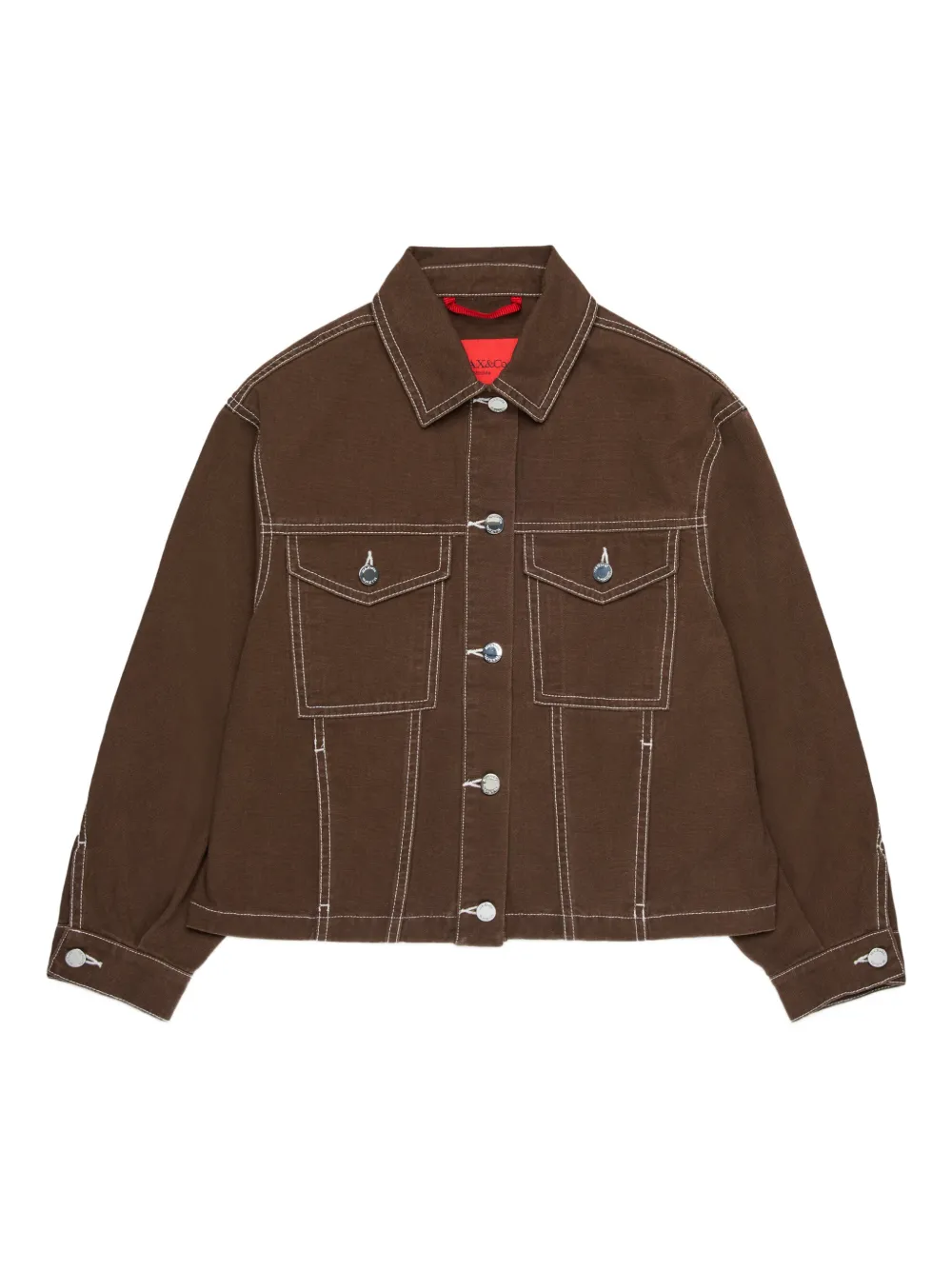 MAX&Co. Kids logo-patch chest-pocket denim jacket - Marrone