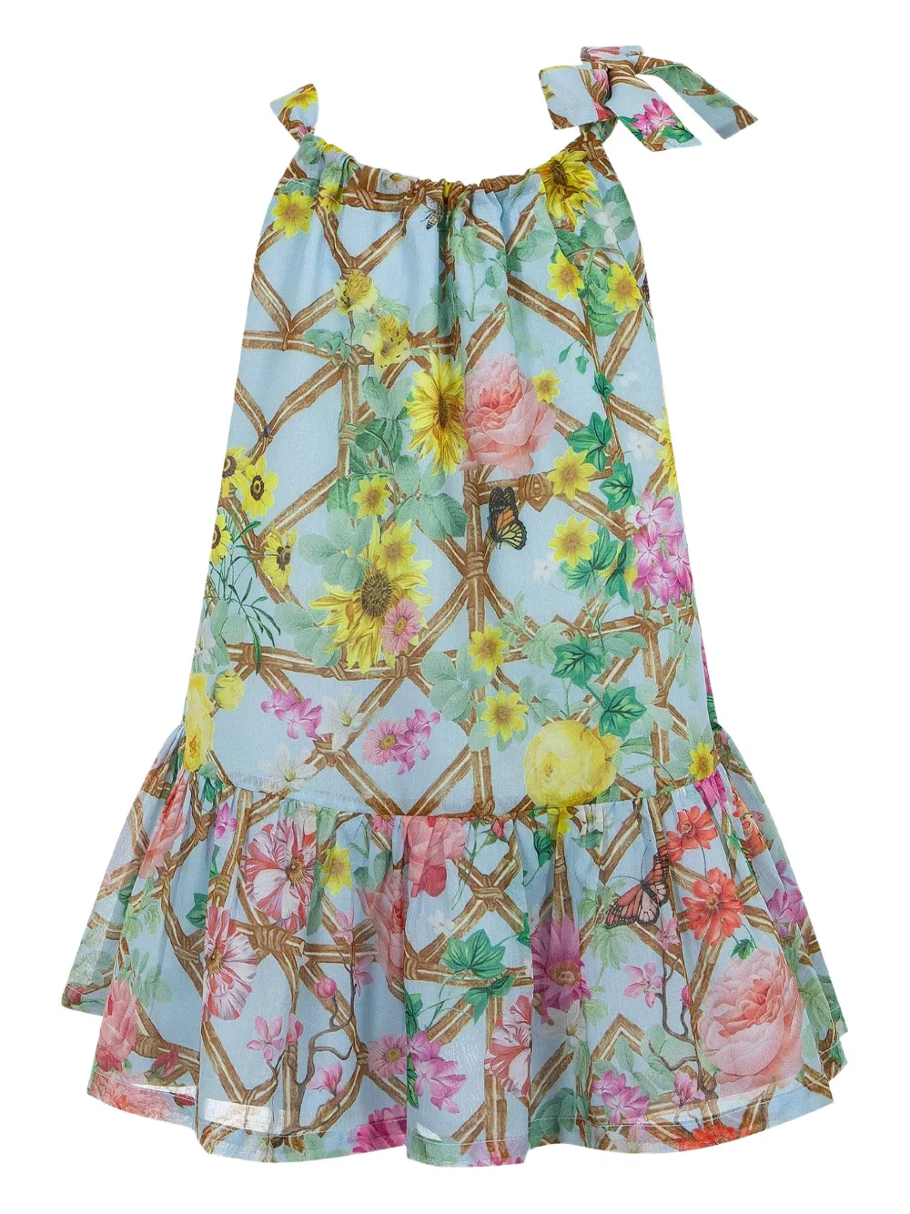 Lapin House x Mary Katrantzou jurk met gestrikt bandje en bloemenprint Blauw
