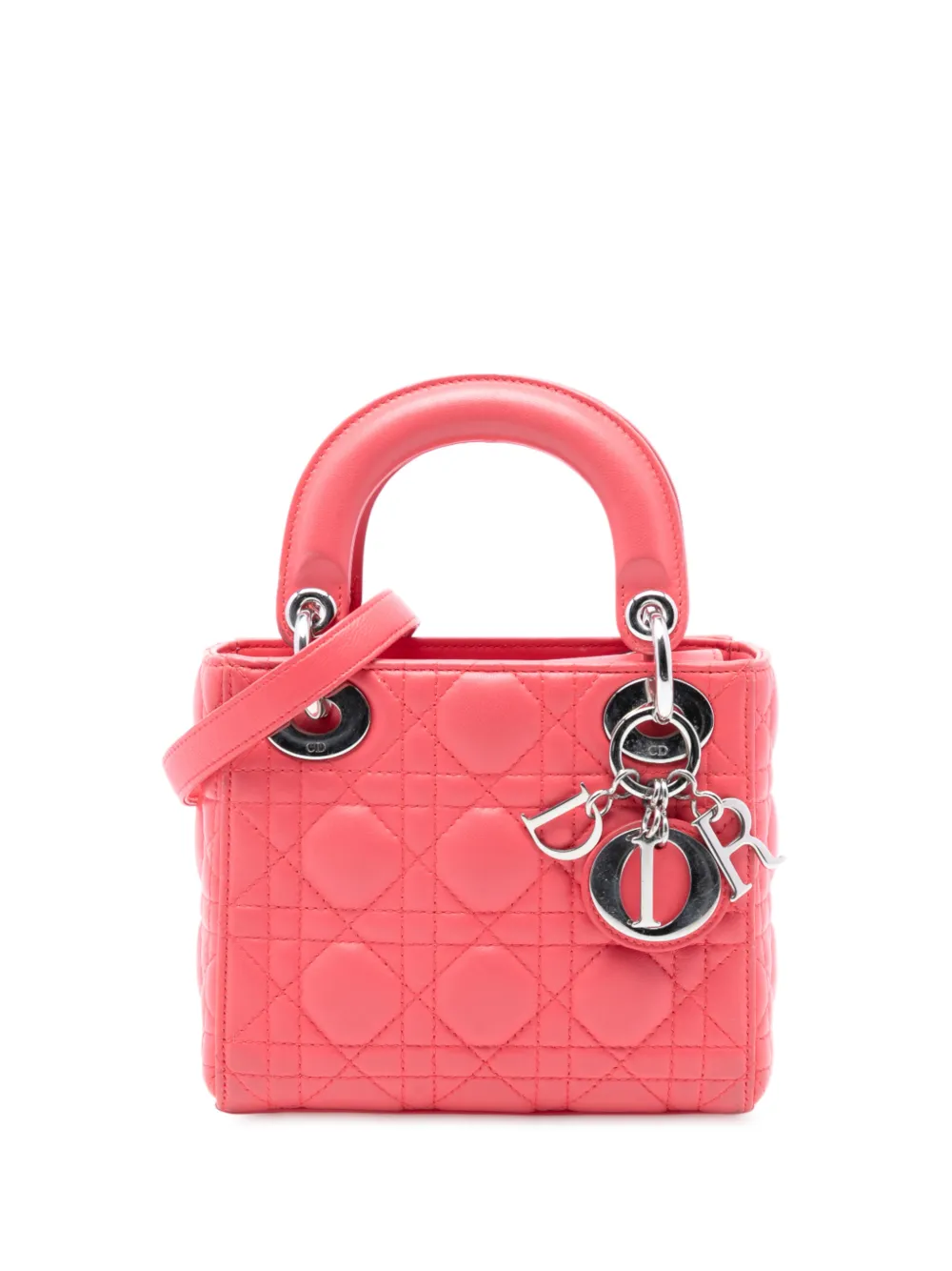 Pre-owned Dior 2012 Mini Lambskin Cannage Lady  Satchel In Pink