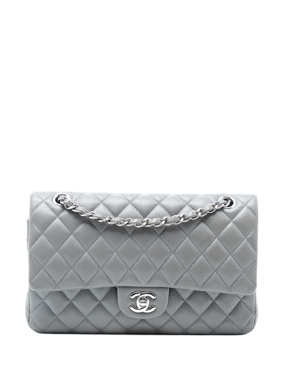 CHANEL Pre-Owned Borsa a spalla Classic Double Flap media in pelle Caviar 2017-2018 - Grigio