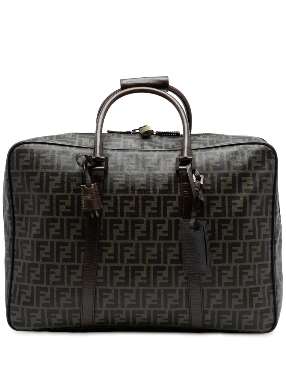 Pre-owned Fendi 2000-2010 Zucca Coated Canvas Suitcase Travel Bag In Brown