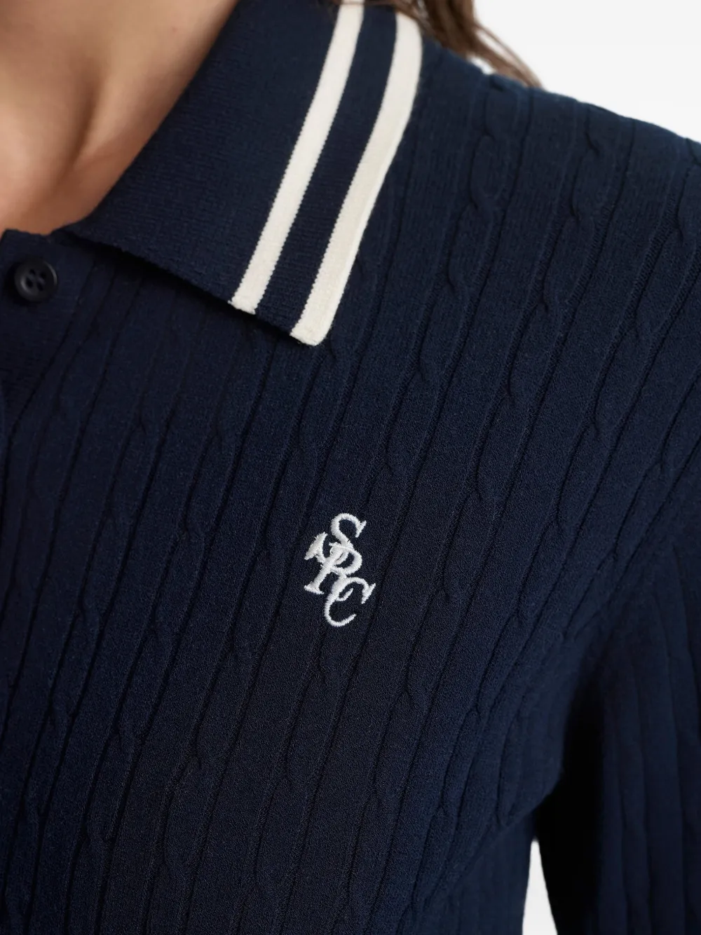 Sporty & Rich Kabelgebreid poloshirt met strepen Blauw