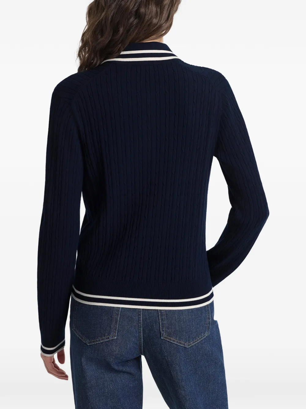 Sporty & Rich Kabelgebreid poloshirt met strepen Blauw