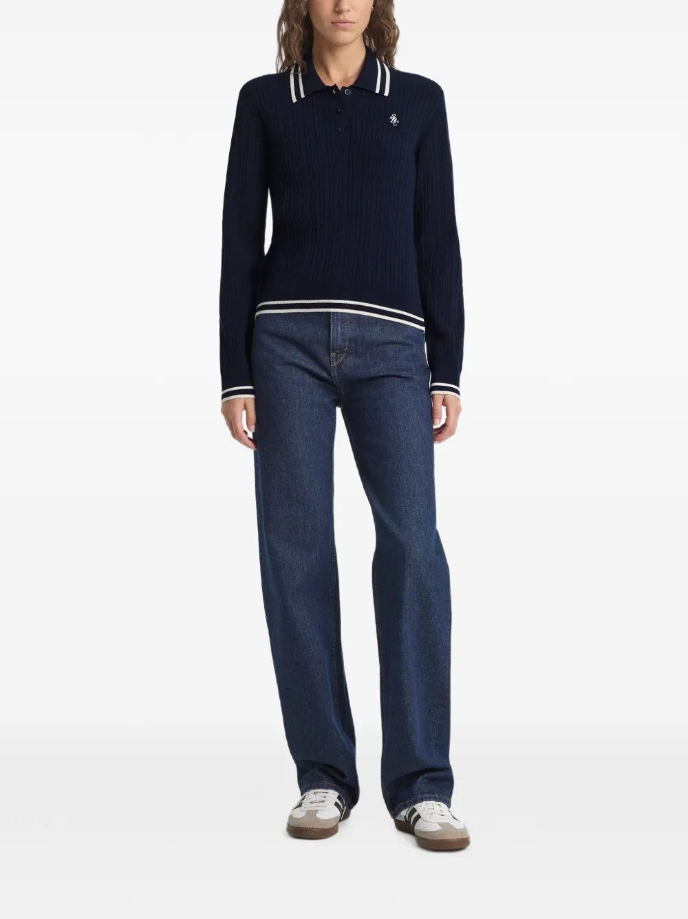 Sporty & Rich Kabelgebreid poloshirt met strepen Blauw