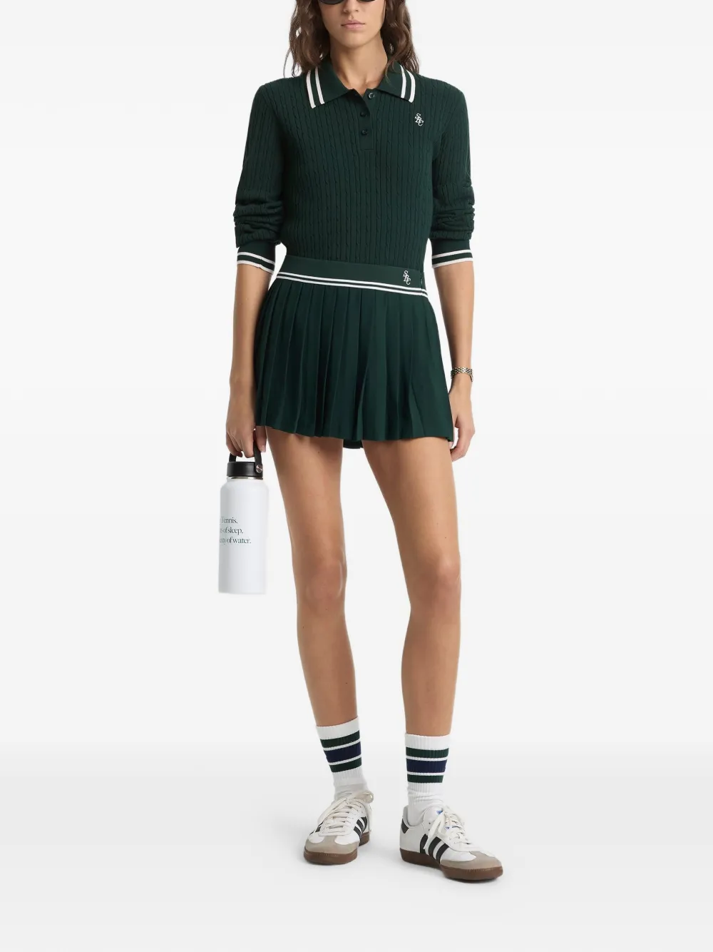 Sporty & Rich pleated logo-embroidery mini skirt - Groen