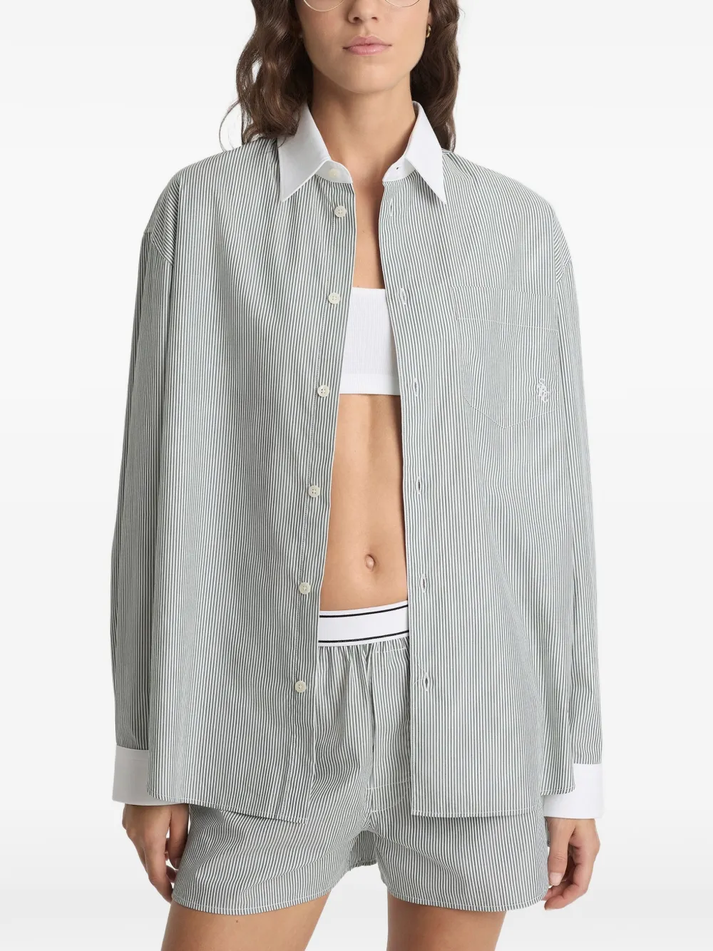 Sporty & Rich Gestreept shirt met borstzak Groen