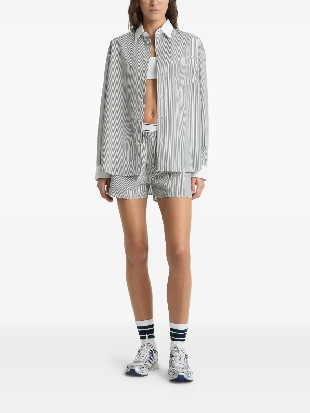Sporty & Rich Gestreept shirt met borstzak Groen