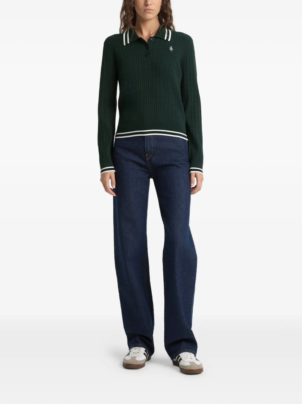 Sporty & Rich cable-knit striped polo shirt - Groen