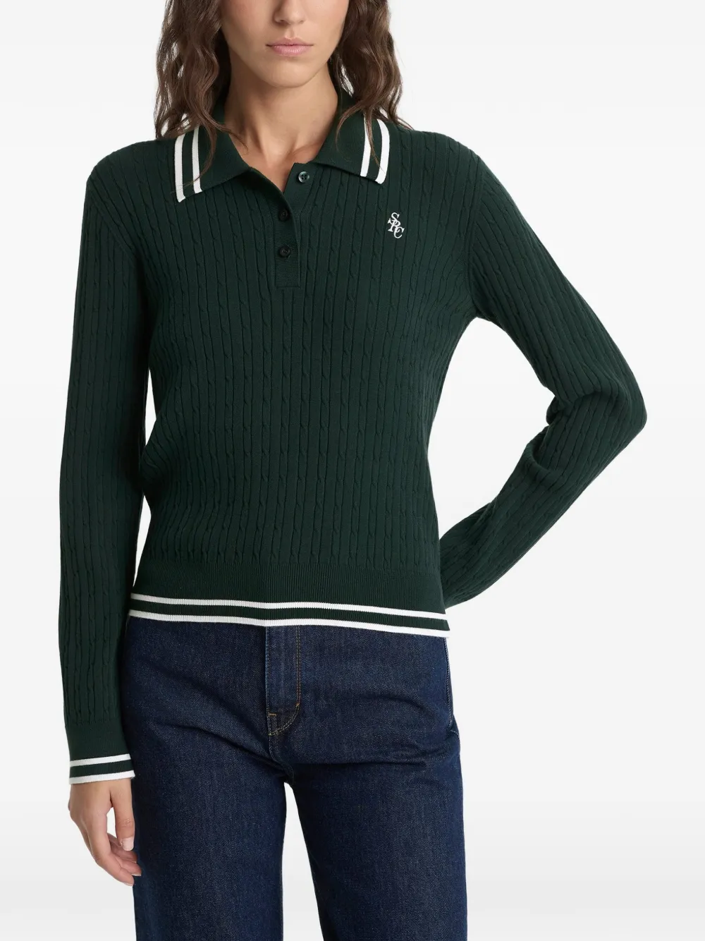 Sporty & Rich Kabelgebreid poloshirt met strepen Groen