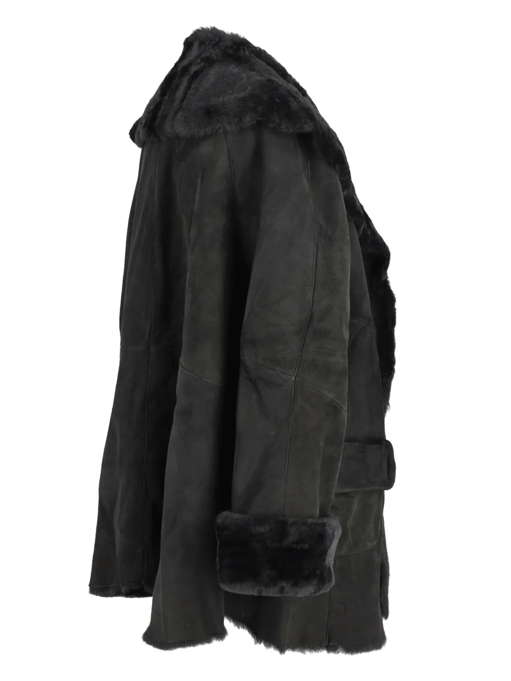  Mondrian Shearling Open-front Jacket - Black 