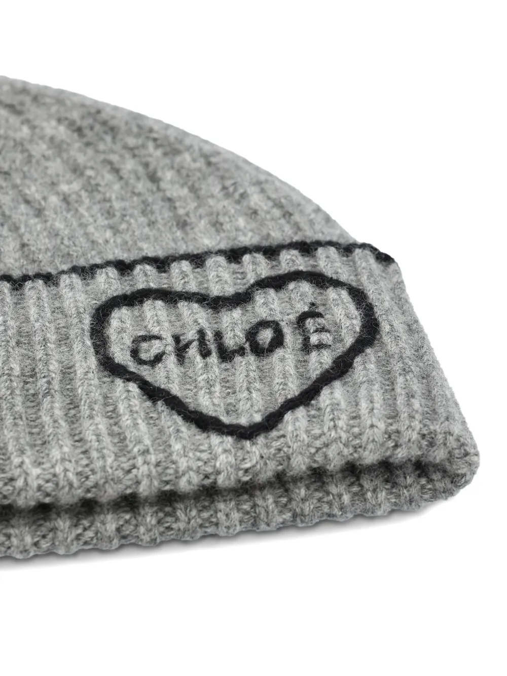  Chloé Ribbed Heart-motif Beanie Hat - Grey 