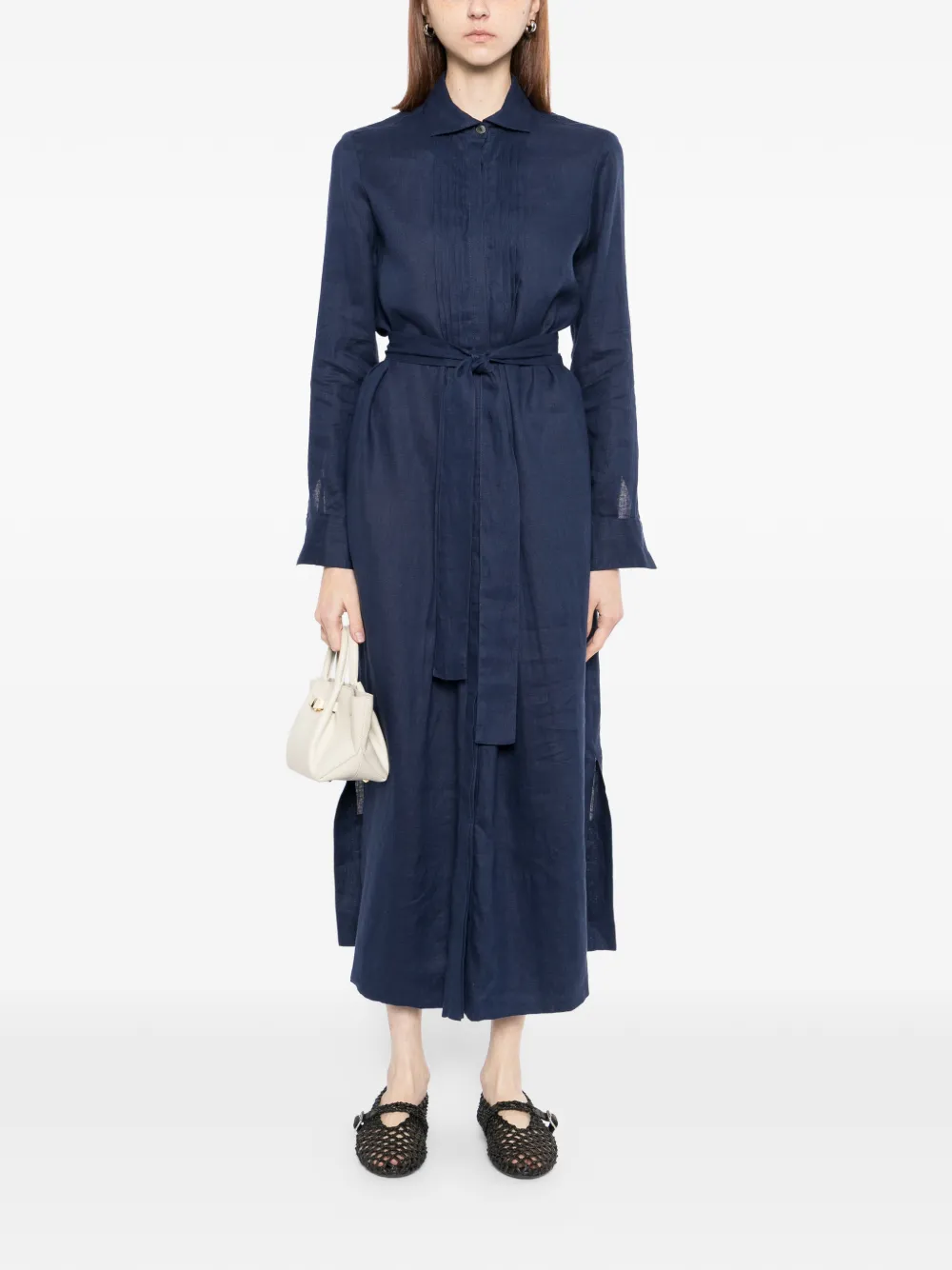 N.Peal Blousejurk met gestrikte ceintuur Blauw