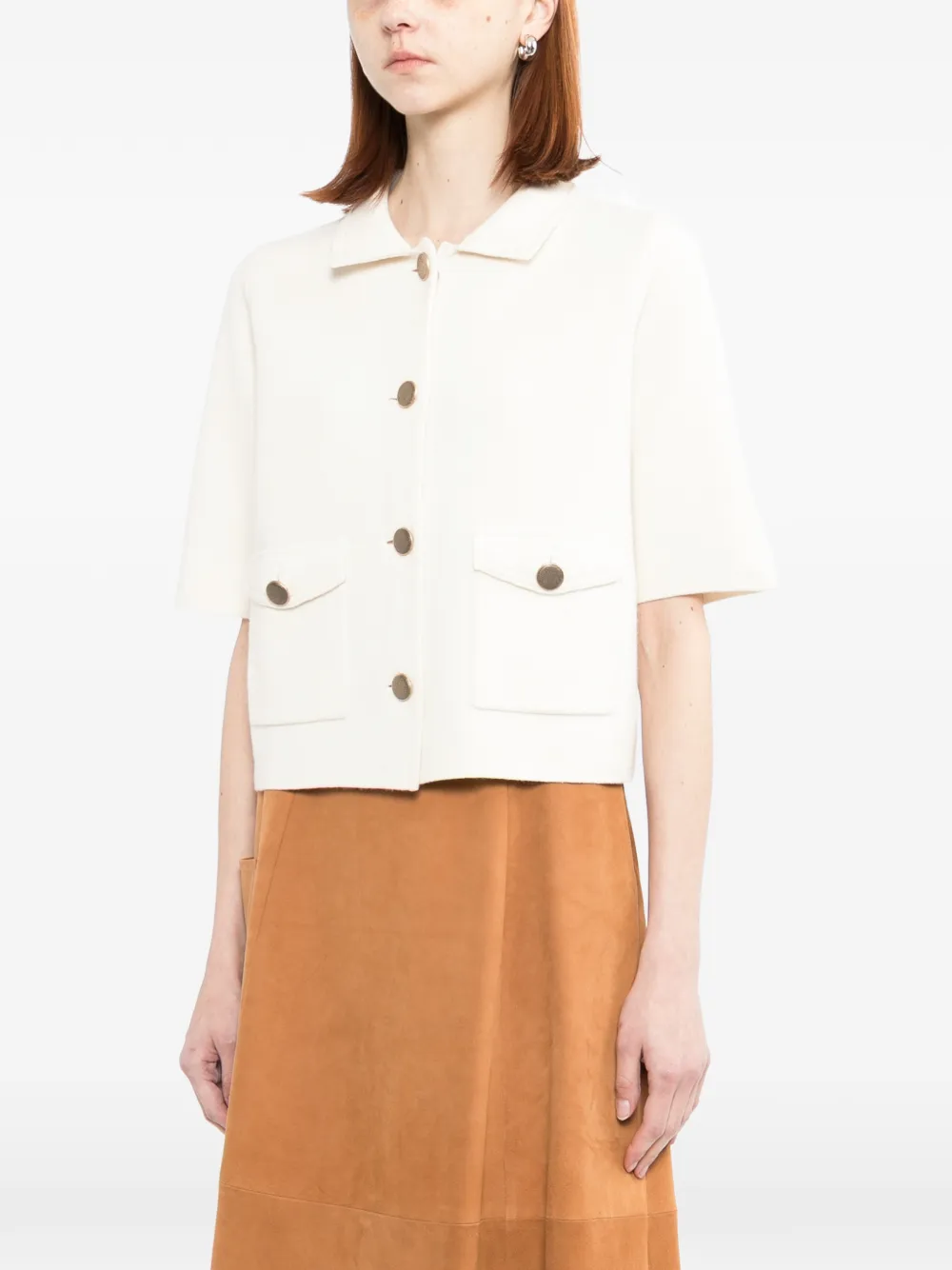  N.peal Cutaway Collar Short-sleeve Blouse - Neutrals 