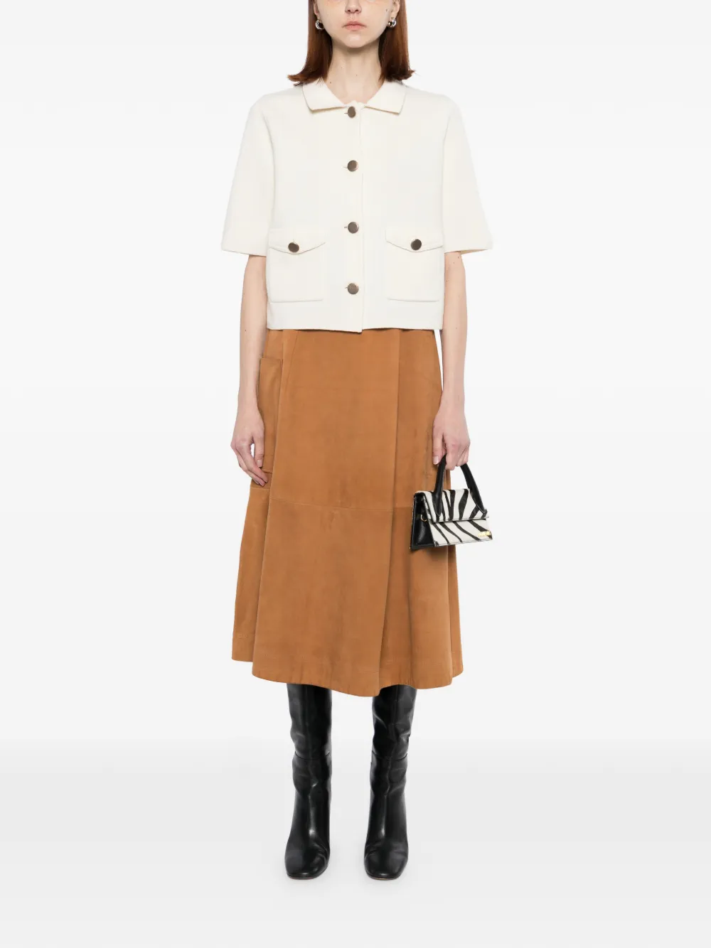  N.peal Cutaway Collar Short-sleeve Blouse - Neutrals 