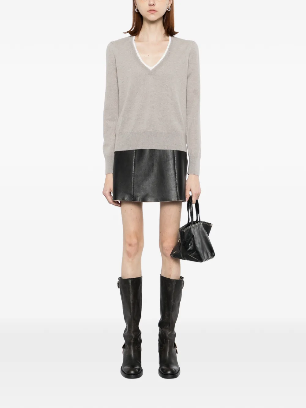 Lace-Trim V-Neck Sweater