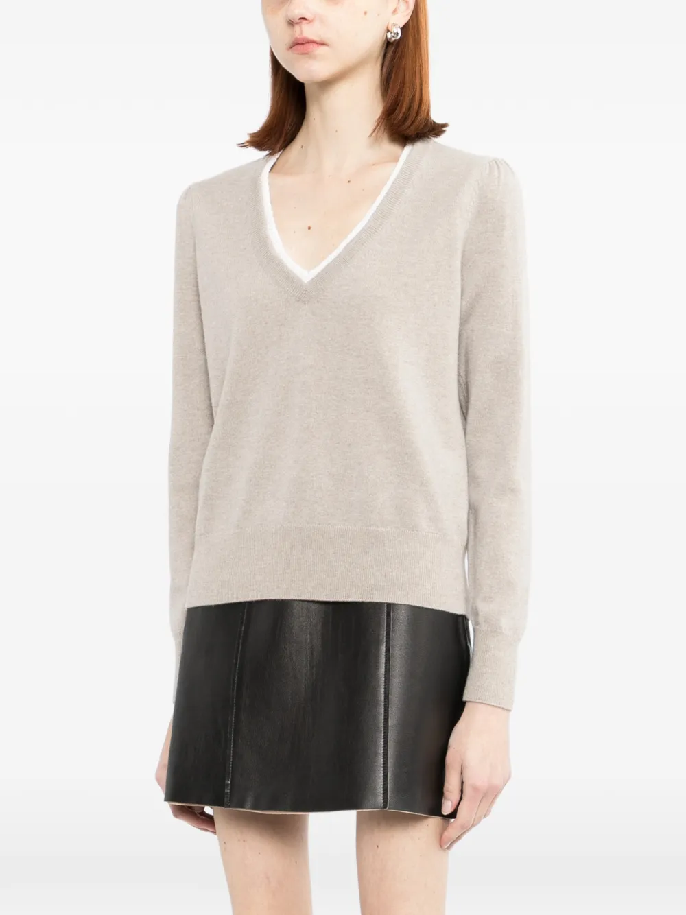 Lace-Trim V-Neck Sweater