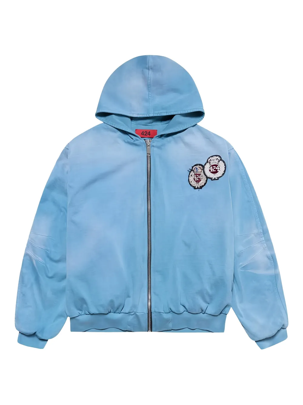 424 crest-patch zip-up hoodie | Blue | Image 1