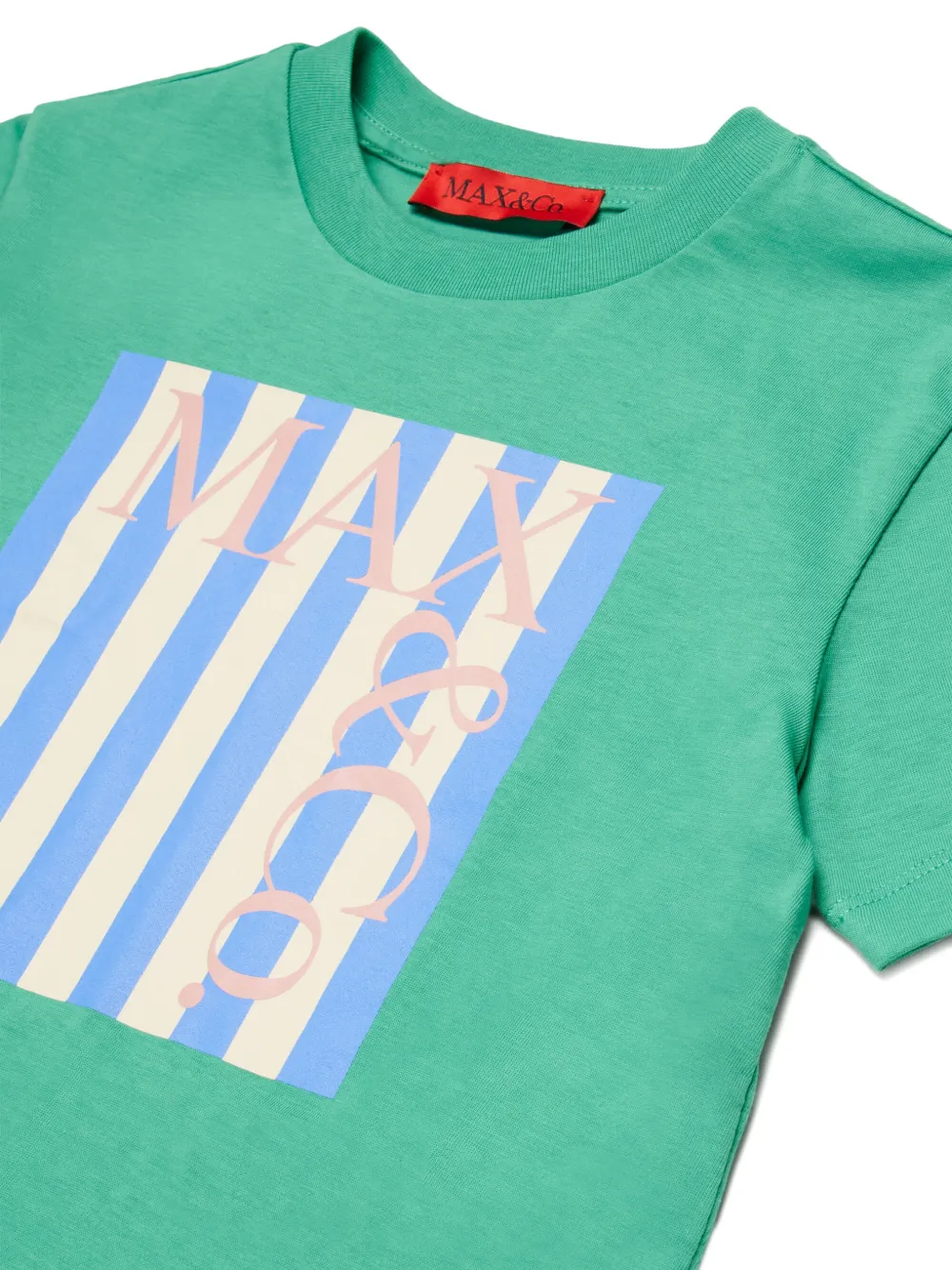  Max&co. Kids Logo Striped-panel T-shirt - Green 